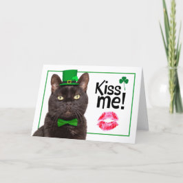 Cartão De Festividades Feliz Dia de São Patrício Beije Me Gato de Chapéu 