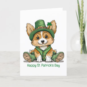 Cartão De Festividades Feliz Dia de São Patrício Corgi Cachorro
