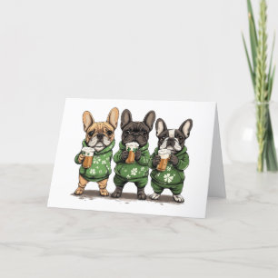 Cartão De Festividades Feliz Dia de São Patrício French Bulldogs
