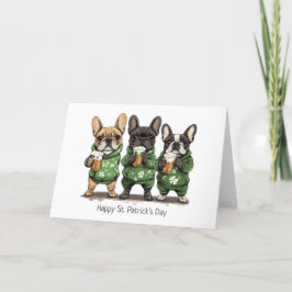 Cartão De Festividades Feliz Dia de São Patrício French Bulldogs