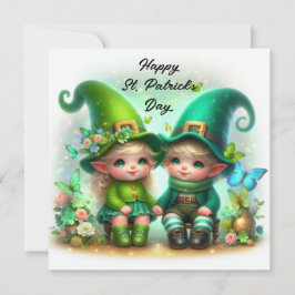 Cartão De Festividades Feliz Dia de São Patrício Gnômes Bebês Fofos