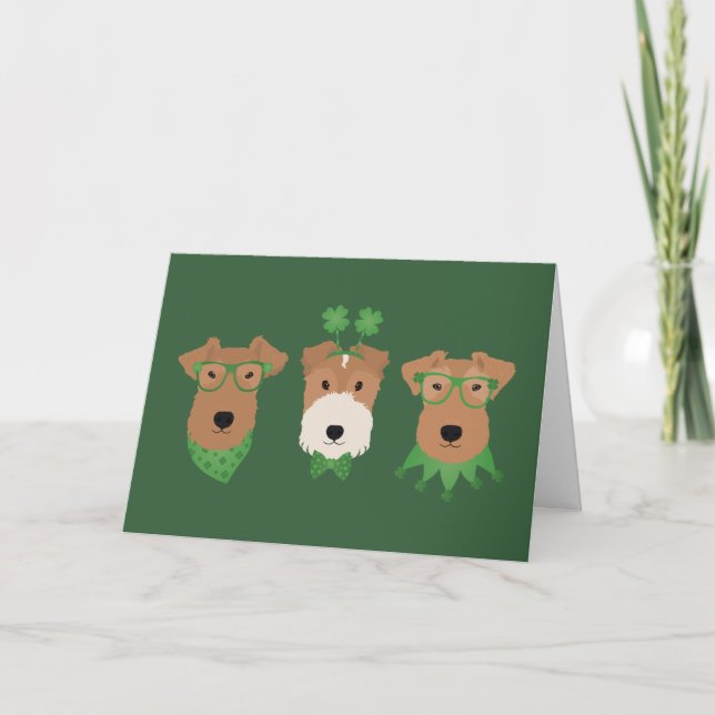 Cartão De Festividades Feliz Dia de São Patrício Welsh Wire Fox Terrier D (Frente)