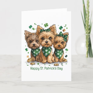 Cartão De Festividades Feliz Dia de São Patrício Yorkshire Terrier Dogs