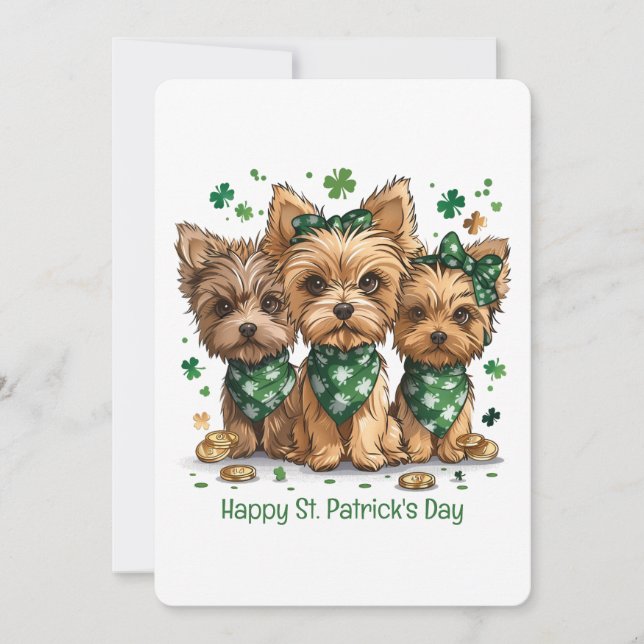 Cartão De Festividades Feliz Dia de São Patrício Yorkshire Terrier Dogs (Frente)