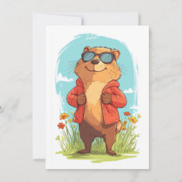 Cartão De Festividades Feliz Dia do Groundhog Cute Colorido Woodchuck 