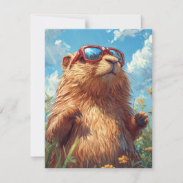Cartão De Festividades Feliz Dia do Groundhog Cute Colorido Woodchuck 