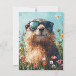 Cartão De Festividades Feliz Dia do Groundhog Esquilo Colorido Fofo 