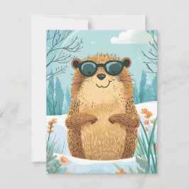Cartão De Festividades Feliz Dia do Groundhog Fofinho Esquilo Colorido 