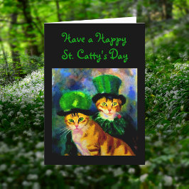 Cartão De Festividades Feliz Dia do Santo Gatos Festivos do Chapéu Verde