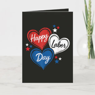 Cartão De Festividades Feliz Dia do Trabalho Corações Patrióticos Vermelh