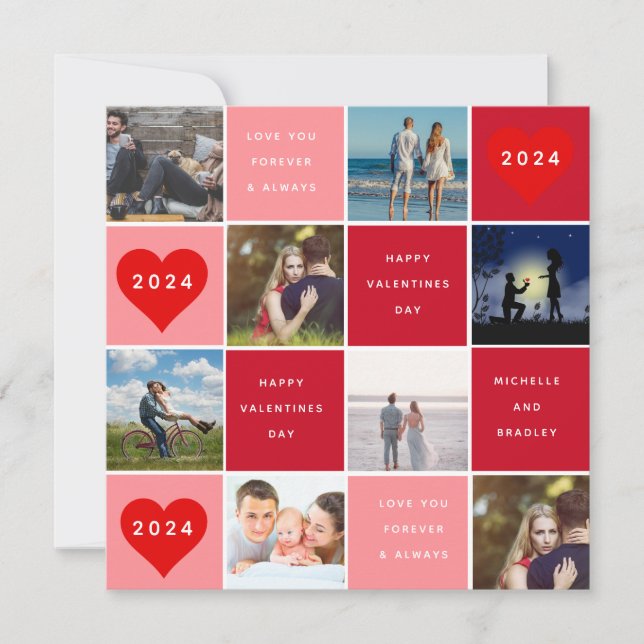 Cartão De Festividades Feliz Dia dos Namorados 8 Grid de Fotos (Frente)