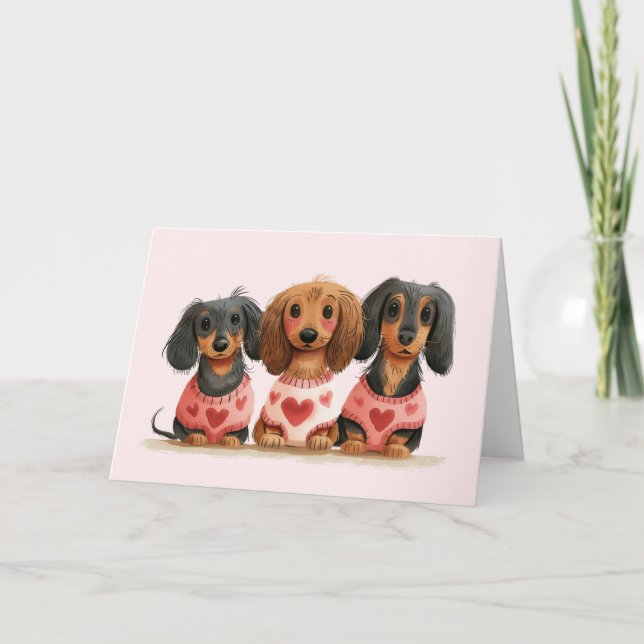 Cartão De Festividades Feliz Dia dos Namorados Cães Dachshund (Frente)