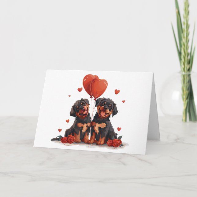 Cartão De Festividades Feliz Dia dos Namorados Cães Rottweiler (Frente)