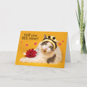 Cartão De Festividades Feliz Dia dos Namorados Gato com Chapéu de Abelha