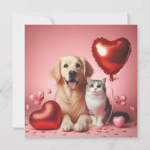 Cartão De Festividades Feliz Dia dos Namorados gato e cachorro