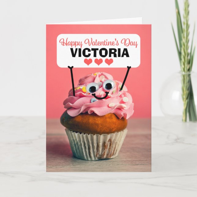 Cartão De Festividades Feliz Dia dos Namorados Nome Personalizado Cupcake (Frente)