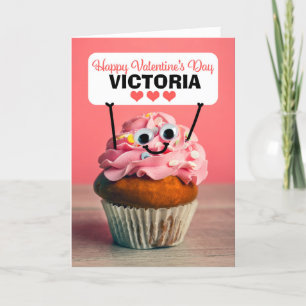 Cartão De Festividades Feliz Dia dos Namorados Nome Personalizado Cupcake