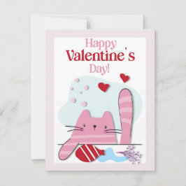 Cartão De Festividades Feliz Dia dos Namorados, Pink Cat Kitty Card