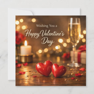 Cartão De Festividades Feliz Dia dos Namorados Vela Corações Vermelhos