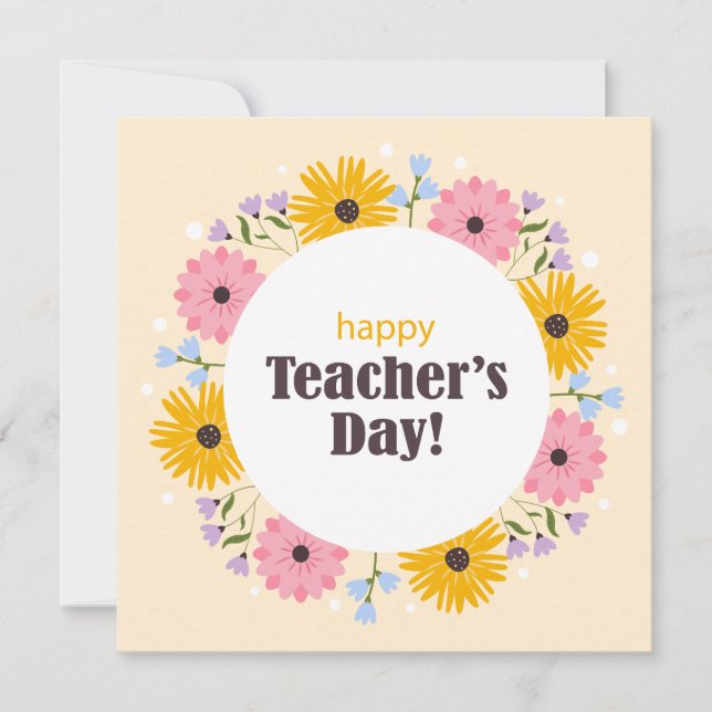 Cartão De Festividades Feliz Dia dos Professores Flores Selvagens (Frente)