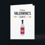 Cartão De Festividades Feliz Dia dos Vinhos com Garrafa de Vinho<br><div class="desc">Esta carta engraçada é perfeita para todos os seus amigos que amam vinho tanto quanto você. Ela renomeia o feriado para algo mais apropriado, "feliz Dia do Vinho do Valen", e há uma garrafa de vinho mostrada com um pequeno coração de ouro de vidro e uma flecha. (No entanto, pode...</div>