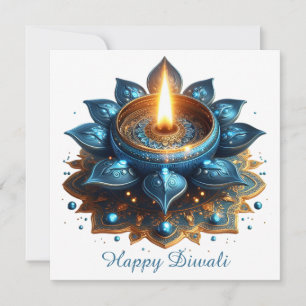 Cartão De Festividades Feliz Diwali Blue Diya Festival de Luz