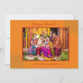 Cartão De Festividades Feliz Diwali Foto Laranja Dourada Mandala Saudação