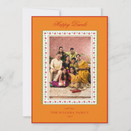 Cartão De Festividades Feliz Diwali Foto: mostarda e saudação floral verm