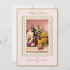 Cartão De Festividades Feliz Diwali Foto Rosa Vermelho Verde Saudação Flo