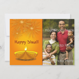 Cartão De Festividades Feliz Diwali, Vela Dourada, Fogos de Artifício, Ca