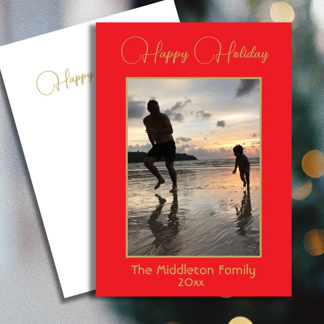 Cartão De Festividades Feliz Dourada Elegante de Foto da Família Natal (Criador carregado)