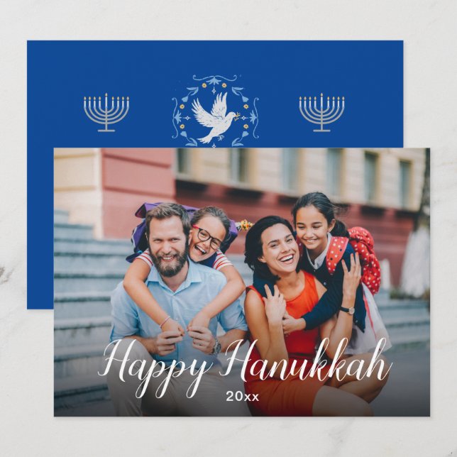 Cartão De Festividades Feliz e alegre Hanukkah Foto Moderna Azul (Frente/Verso)