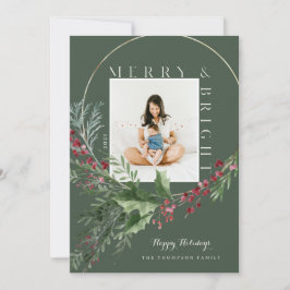 Cartão De Festividades Feliz e aquarela Brilhante Foto de Wreath Greenery