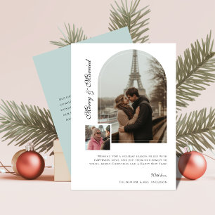 Cartão De Festividades Feliz e Arch Casado Foto de Natal Verde