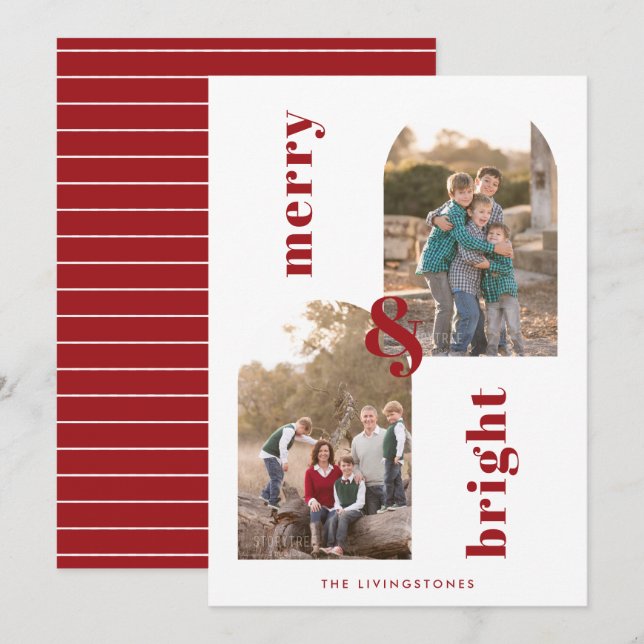 Cartão De Festividades Feliz e Arcos Brilhantes Foto Vermelha e Branca 2 (Frente/Verso)