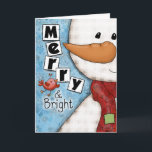 Cartão De Festividades Feliz e Bright Christmas Snowman e Red Bird<br><div class="desc">Este design de Natal é uma pintura digital mestiça que apresenta um bonitinho bonitinho bonitinho com um padrão de gingham. Ele veste um nariz grande de cenoura e um cachecol vermelho com uma colagem de letras e uma mancha verde costurada no lugar. Um passarinho vermelho passa como se cumprimentasse seu...</div>