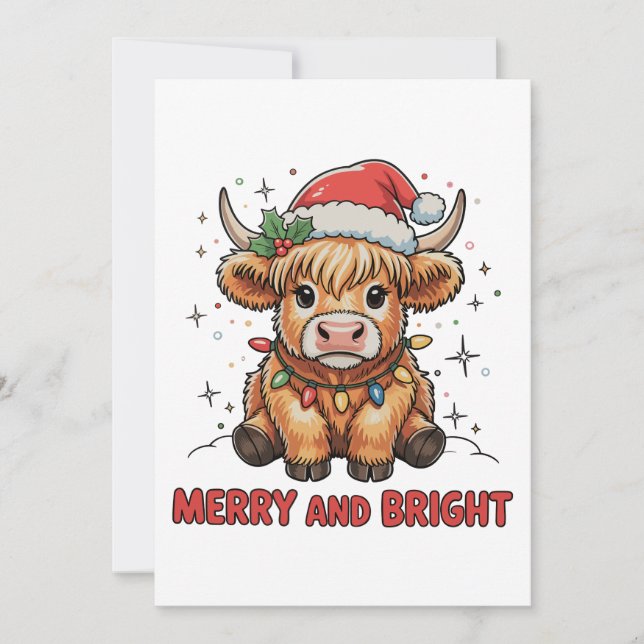 Cartão De Festividades Feliz e Bright Highland Highland Baby Cow no Natal (Frente)