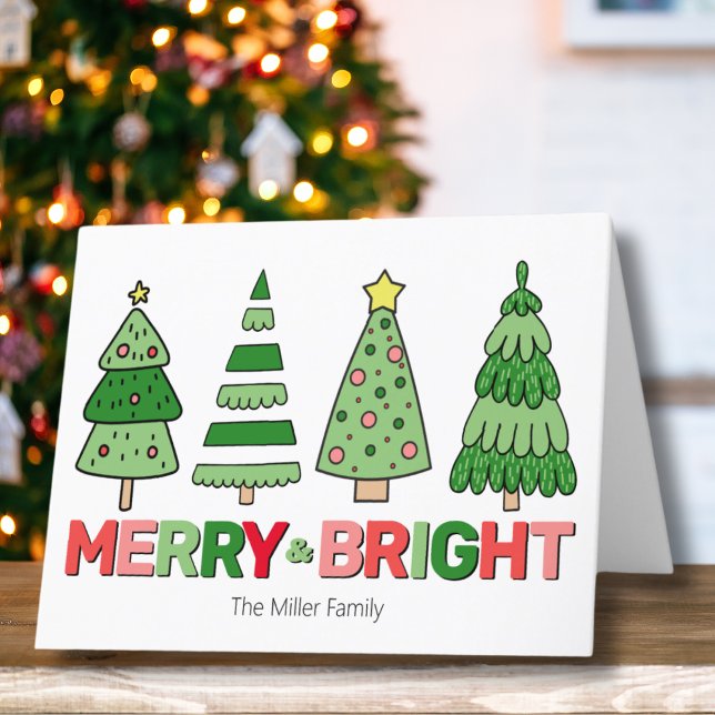 Cartão De Festividades Feliz e Bright Natal Colorido (Cute Bold Colorful Merry Bright Christmas Tree Holiday Card)