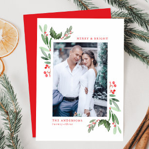 Cartão De Festividades Feliz e Bright Watercolor Holly Berries Foto