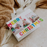 Cartão De Festividades Feliz e Brilhante Natal Dobrado 3 Foto<br><div class="desc">Capturar a alegria e a magia da época de férias com este cartão único e festivo, colorido e brilhante de Natal feliz dobrado em três fotos. Seu design simples, porém divertido, apresenta uma paleta colorida do arco-íris de vermelho, verde, amarelo, azul, laranja e rosa, criando uma atmosfera vibrante e alegre....</div>