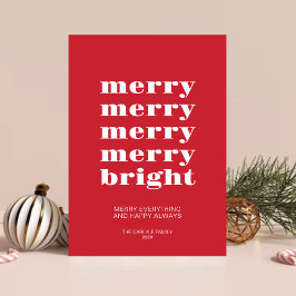 Cartão De Festividades Feliz e Brilhante Natal Vermelho Mínimo