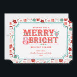 Cartão De Festividades Feliz e Brilho alegres | Rosa e Red Holly<br><div class="desc">Este cartão apresenta um cartões de natal alegre em uma tipografia do estilo vitoriano moderna,  em um fundo de férias rosa e vermelho. Você pode personalizar com seus nomes e ano.</div>