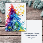 Cartão De Festividades Feliz e Brilho da Árvore de Natal Moderna em Water<br><div class="desc">Celebre a época festiva com o nosso cartão de Natal moderno e artístico! Esta carta maravilhosamente desenhada apresenta uma vibrante abstrato aquarela de uma árvore de Natal, em um conjunto de cores que realmente captura o espírito dos feriados. Na frente está a frase "Feliz e Brilho." A parte traseira do...</div>