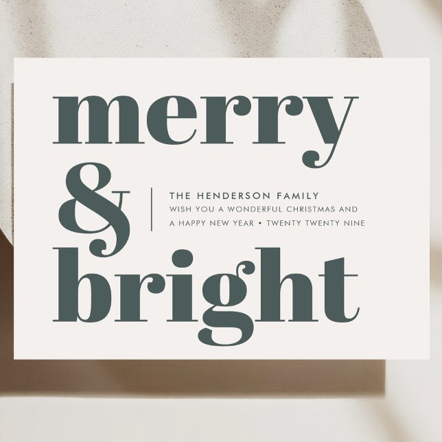 Cartão De Festividades Feliz e Brilho | Natal Verde da Floresta Na moda (Stylish, festive, and fully customizable - create your red typography holiday card today)