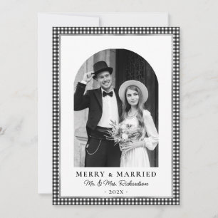 Cartão De Festividades Feliz e Casada Recém-Casados Foto Xadrez Preto e B