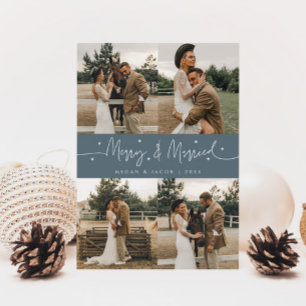 Cartão De Festividades Feliz e casado com o novo Azul de múltiplas fotos