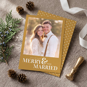 Cartão De Festividades Feliz e Casado Natal Foto - Amarelo Mostarda