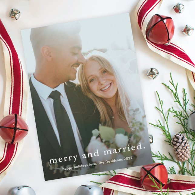 Cartão De Festividades Feliz e Casado Simples Fotografia de Casamento Nat (Criador carregado)