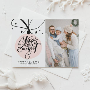 Cartão De Festividades Feliz e Letra Brilhante Foto do Ornamento Rosa