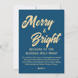 Cartão De Festividades Feliz e Natal Dourado Azul - Script bege
